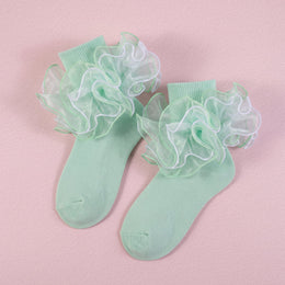 FRILLORA Girls Fancy 4-Layer Ruffle Pageant Socks - Light Green - 1 Pair