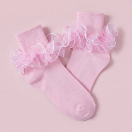 FRILLORA Women's Fluffy 4-Layer Ruffle Socks - Pink - 1 Pair