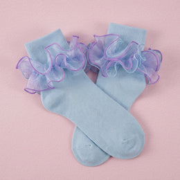 FRILLORA Women's Fluffy 4-Layer Ruffle Socks - Sky Blue - 1 Pair