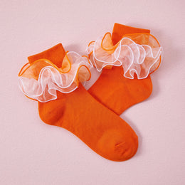 FRILLORA Women's Fluffy 4-Layer Ruffle Socks - Orange - 1 Pair
