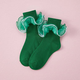 FRILLORA Women's Fluffy 4-Layer Ruffle Socks - Emerald Green - 1 Pair