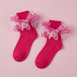FRILLORA Women's Fluffy 4-Layer Ruffle Socks - Hot Pink - 1 Pair