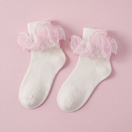 FRILLORA Women's Fluffy 4-Layer Ruffle Socks - Off White - 1 Pair