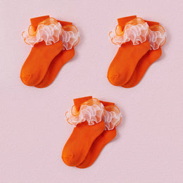 FRILLORA Women's Ruffle Fold-Cuff Dress Socks - Orange - 3 Pairs