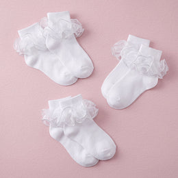 FRILLORA Women's Ruffle Fold-Cuff Dress Socks - White - 3 Pairs