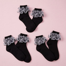 FRILLORA Women's Ruffle Fold-Cuff Dress Socks - Black - 3 Pairs