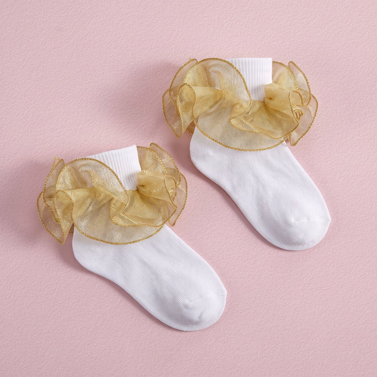 FRILLORA Girls Glitter Ruffle Turn-Cuff Socks - Gold - 1 Pair