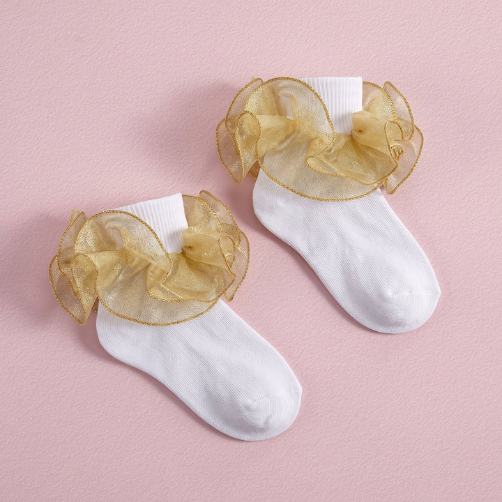 FRILLORA Girls Glitter Ruffle Turn-Cuff Socks - Gold - 1 Pair