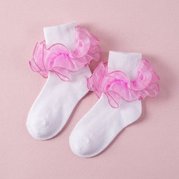 FRILLORA Girls Glitter Ruffle Turn-Cuff Socks - Pink - 1 Pair