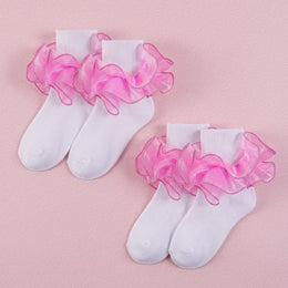 FRILLORA Girls Sparkling Ruffle Dress Socks - Pink - 2 Pairs
