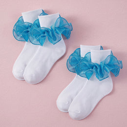 FRILLORA Girls Sparkling Ruffle Dress Socks - Blue - 2 Pairs