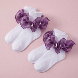 FRILLORA Girls Sparkling Ruffle Dress Socks - Purple - 2 Pairs