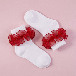 FRILLORA Women's Fluffy Ruffle Turn-Cuff Socks - Red - 1 Pair
