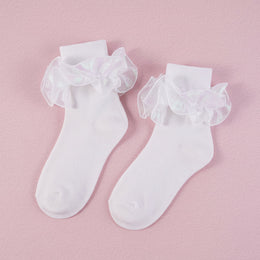 FRILLORA Women's Fluffy Ruffle Turn-Cuff Socks - White - 1 Pair
