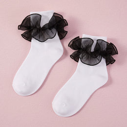FRILLORA Women's Fluffy Ruffle Turn-Cuff Socks - Black - 1 Pair