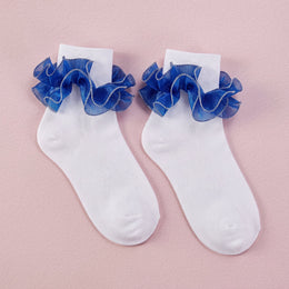 FRILLORA Women's Fluffy Ruffle Turn-Cuff Socks - Dark Blue - 1 Pair