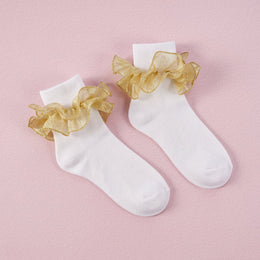 FRILLORA Women's Fluffy Ruffle Turn-Cuff Socks - Gold - 1 Pair