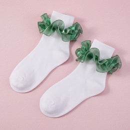 FRILLORA Women's Fluffy Ruffle Turn-Cuff Socks - Green - 1 Pair