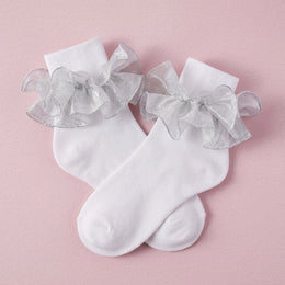 FRILLORA Women's Fluffy Ruffle Turn-Cuff Socks - Silver - 1 Pair