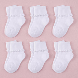 FRILLORA Baby Girl White Ruffle Crew Socks - White - 6 Pairs