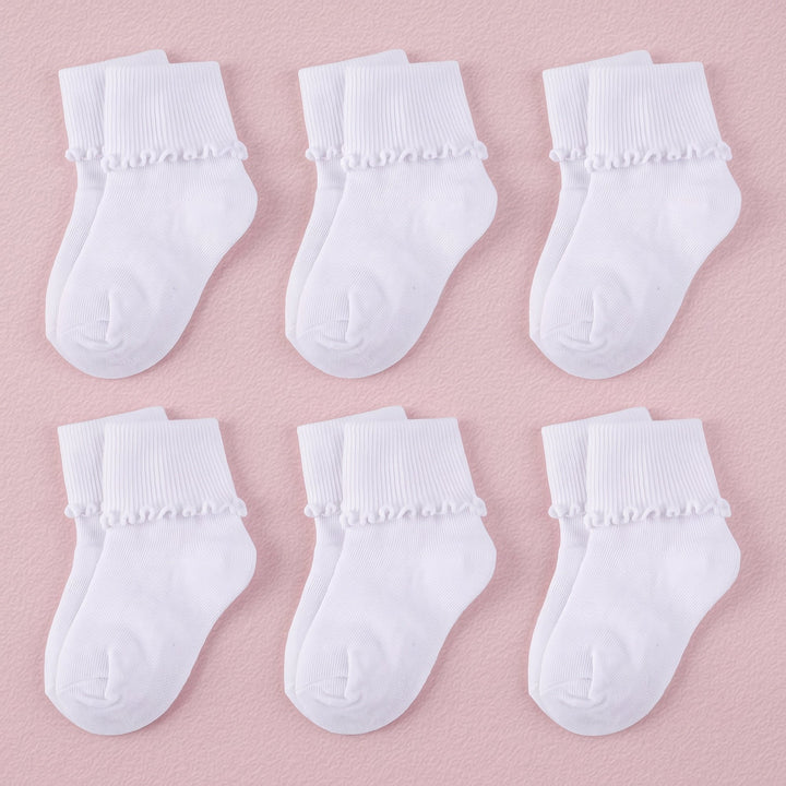 FRILLORA Baby Girl White Ruffle Crew Socks - White - 6 Pairs