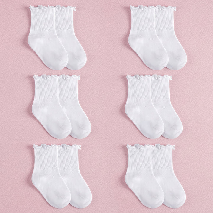FRILLORA Baby & Toddler Girl Ruffle Crew Socks - White - 6 Pairs