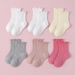 FRILLORA Baby & Toddler Girl Ruffle Crew Socks - White, Beige, Grey, Rose Pink, Pink - 6 Pairs