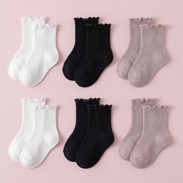 FRILLORA Baby & Toddler Girl Ruffle Crew Socks - White, Black, Pink - 6 Pairs