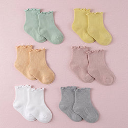 FRILLORA Baby & Toddler Girl Ruffle Crew Socks - White, Grey, Pink, Green, Yellow, Apricot - 6 Pairs