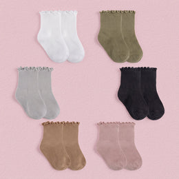 FRILLORA Baby & Toddler Girl Ruffle Crew Socks - White, Pink, Black, Khaki, Green, Grey - 6 Pairs
