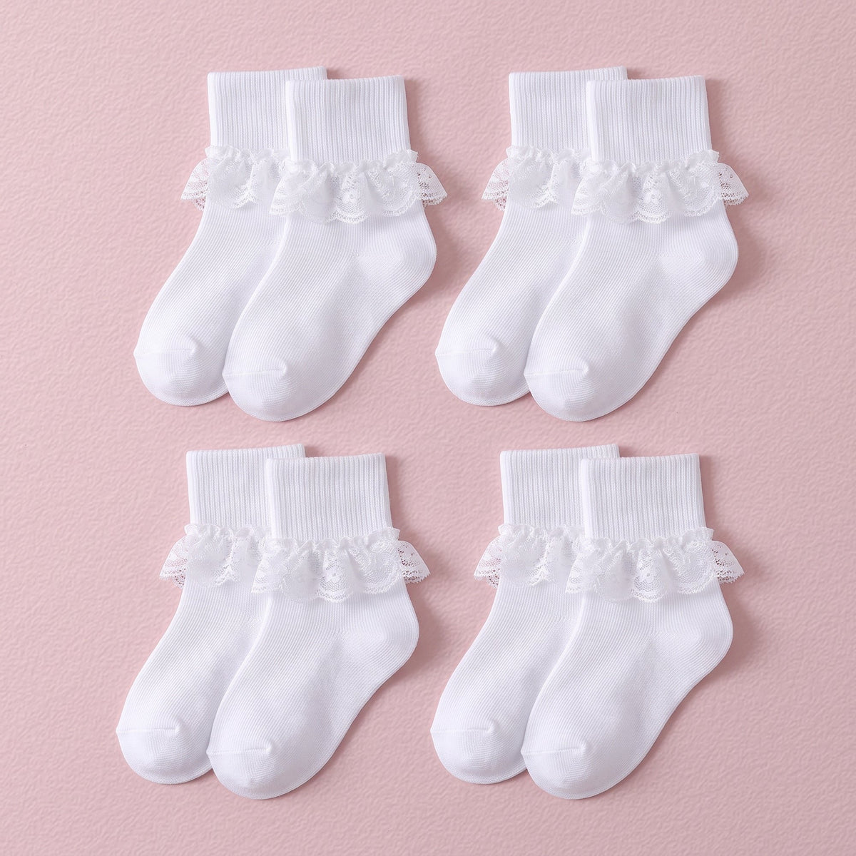 FRILLORA Girls Frilly Lace Ruffle Dress Socks - White - 4 Pairs