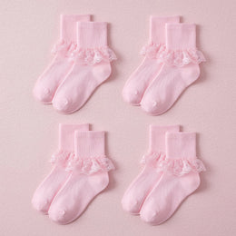 FRILLORA Girls Frilly Lace Ruffle Dress Socks - Pink - 4 Pairs