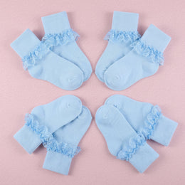 FRILLORA Girls Frilly Lace Ruffle Dress Socks - Blue - 4 Pairs