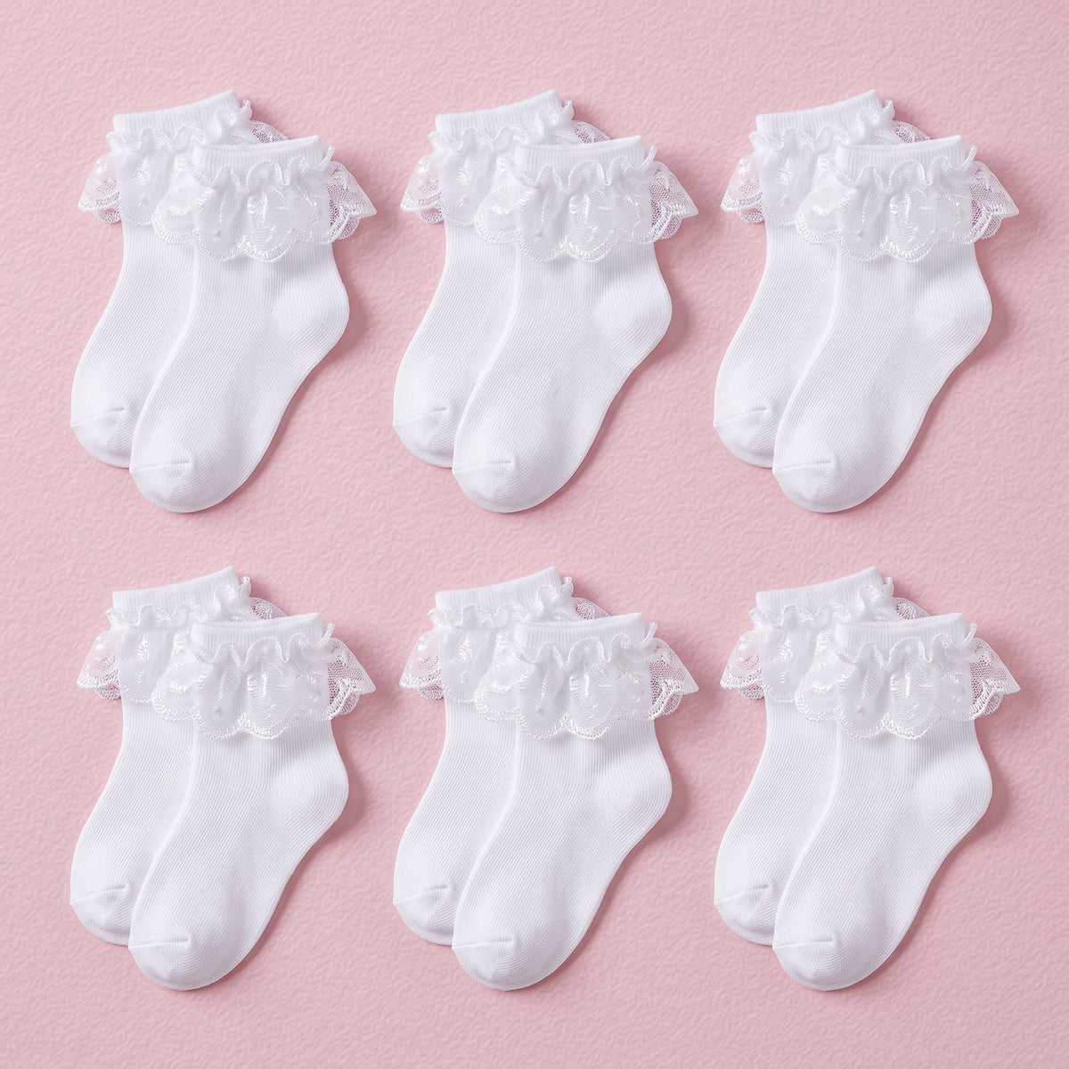FRILLORA Girls White Lace Ruffle Dress Socks - White - 6 Pairs