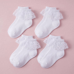 FRILLORA Girls Lace Ruffle Princess Dress Socks - White - 4 Pairs