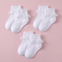FRILLORA Baby Girl Turn-Cuff Ruffle Dress Socks - White - 3 Pairs