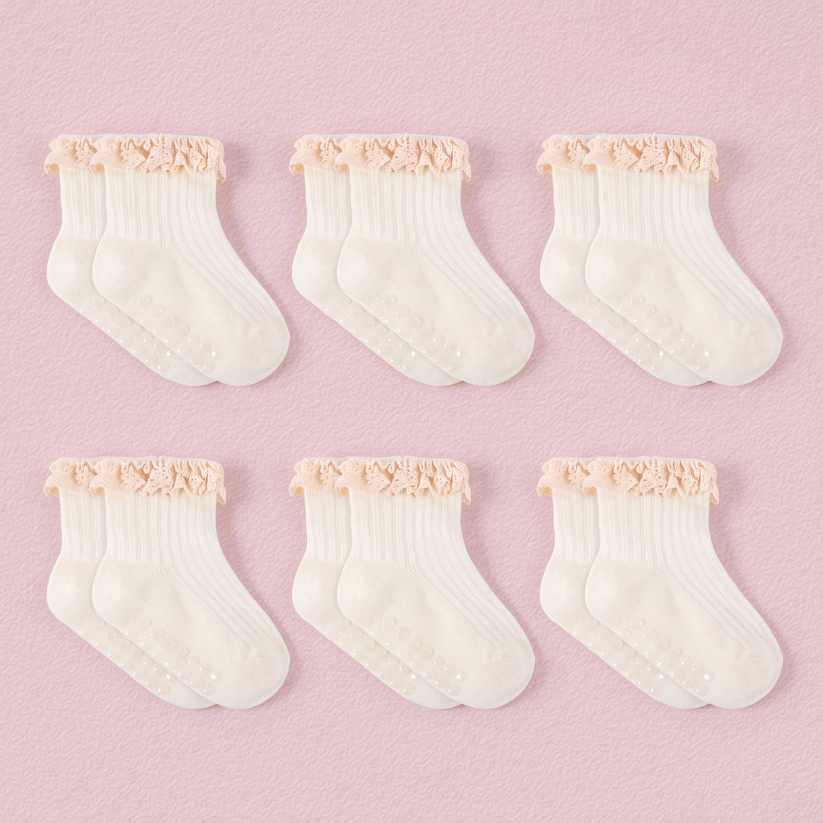 FRILLORA Baby Girl Ruffle Dress Socks - Beige - 6 Pairs