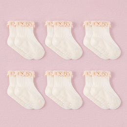 FRILLORA Baby Girl Ruffle Dress Socks - Beige - 6 Pairs