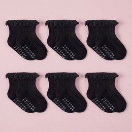 FRILLORA Baby Girl Ruffle Dress Socks - Black - 6 Pairs