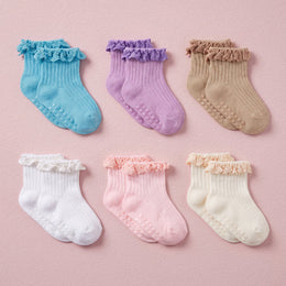 FRILLORA Baby Girl Ruffle Dress Socks - White, Blue, Purple, Off White, Pink, Khaki - 6 Pairs