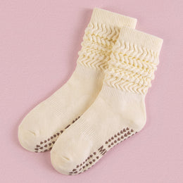 FRILLORA Women's Scrunch Pilates Grip Socks - Beige - 1 Pair