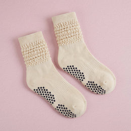 FRILLORA Women's Scrunch Pilates Grip Socks - Beige 2# - 1 Pair