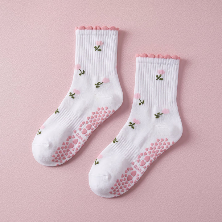 FRILLORA Women's Cute Ruffle Pilates Grip Socks - Multicolor - 1 Pair