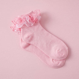 FRILLORA Women's Fluffy Lace Ruffle Dress Socks - Pink - 1 Pair