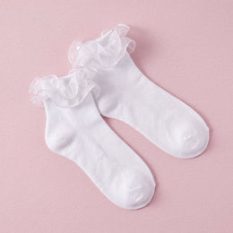 FRILLORA Women's Fluffy Lace Ruffle Dress Socks - White - 1 Pair