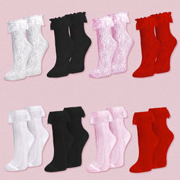 FRILLORA Women's Frilly Lace Ruffle Ankle Socks - Black, White, Pink, Red - 8 Pairs