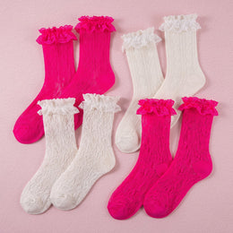 FRILLORA Women's Frilly Lace Ruffle Ankle Socks - White, Hot Pink - 4 Pairs