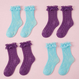 FRILLORA Women's Frilly Lace Ruffle Ankle Socks - Blue, Purple - 4 Pairs