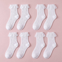 FRILLORA Women's Frilly Lace Ruffle Ankle Socks - White - 4 Pairs