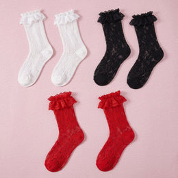 FRILLORA Women's Frilly Lace Ruffle Ankle Socks - Black, White, Red - 3 Pairs